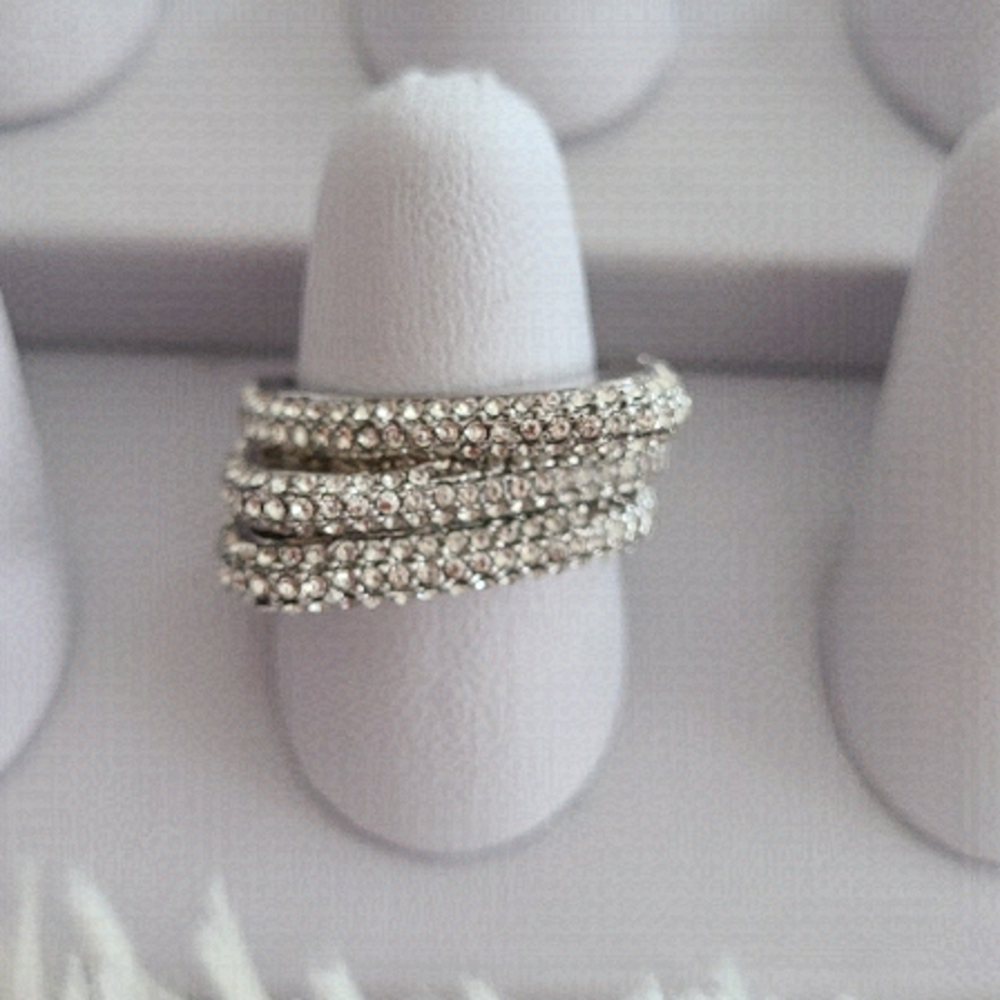 SILVER colored statement chunky stacking ring with Cubic zirconia stones Size 8